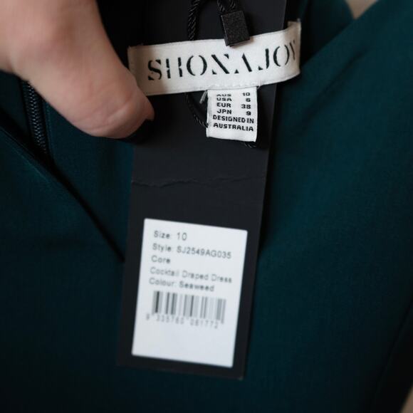 Shona Joy Draped Dress Seaweed Green V-Neck Wedding Bridesmaid Cocktail 6 NWT - Picture 5 of 6